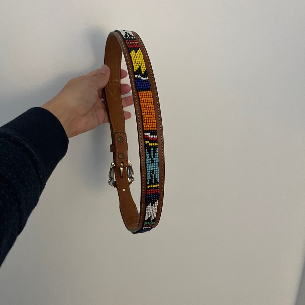 Lands' End Beaded Leather Belt in Brown, Orange, Yellow, Blue